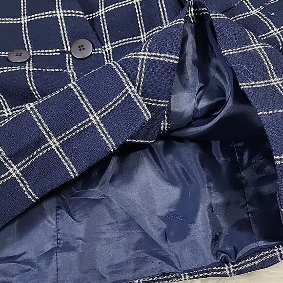 Vintage Jones New York Size 8 Checkered Navy Blue Double Breasted Jacket Blazer - Picture 6 of 7